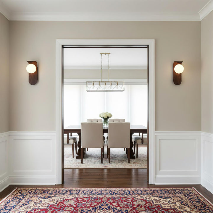 Stylish indoor LED wall light with realistic wood effect finish for contemporary homes.