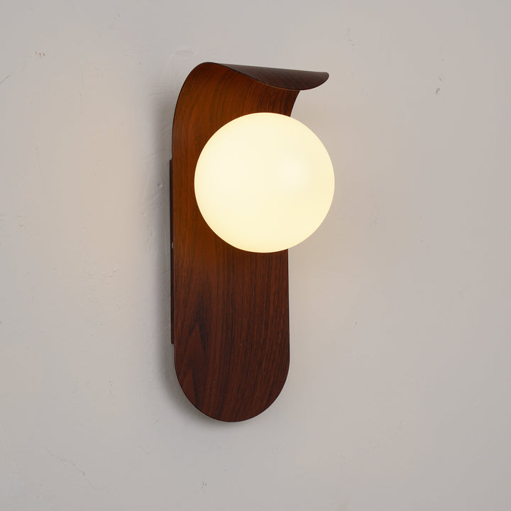 Ashvale wood effect LED sconce, globe design for contemporary indoor lighting needs.