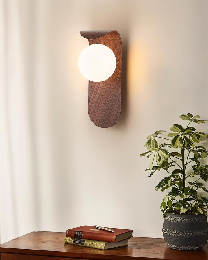 Ashvale LED wall lamp, wood effect finish, bringing a natural modern feel indoors.