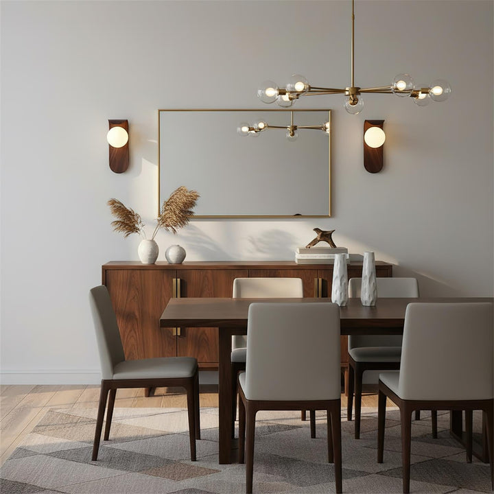 Contemporary wood effect LED wall fixture, ambient lighting for home decor.