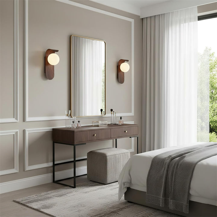Decorative wood effect LED wall sconce, adds a warm glow to any indoor room.