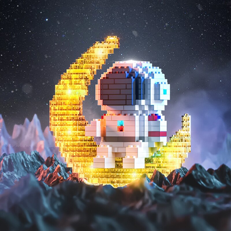 Close-up of colorful astronaut building blocks, ideal for preschool educational fun.
