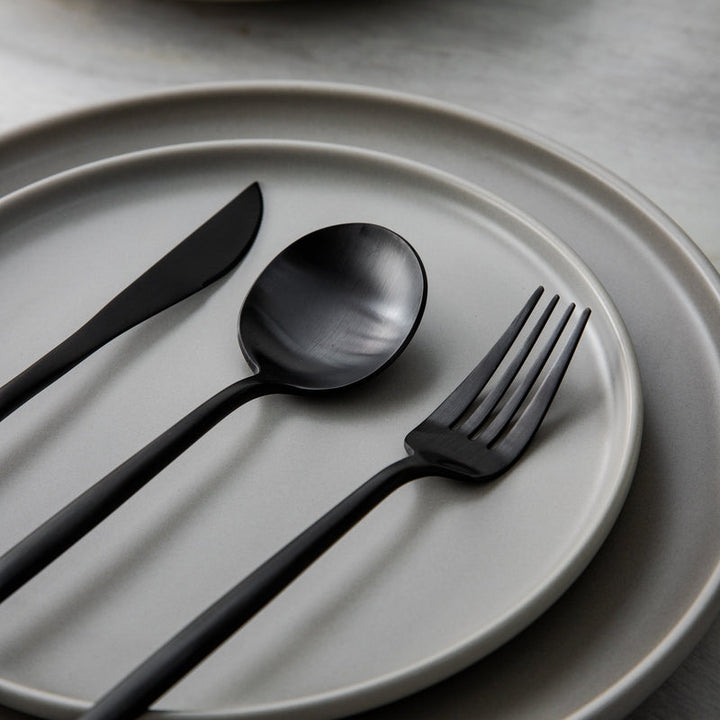 Black Aurora dining cutlery set, durable & stylish for everyday use.