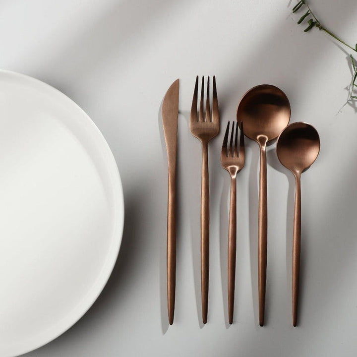 Black Aurora minimalist flatware for a sophisticated, modern dining room.