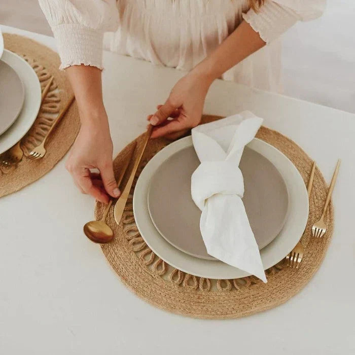 Minimalist black Aurora dinnerware set, perfect for modern kitchen table decor.