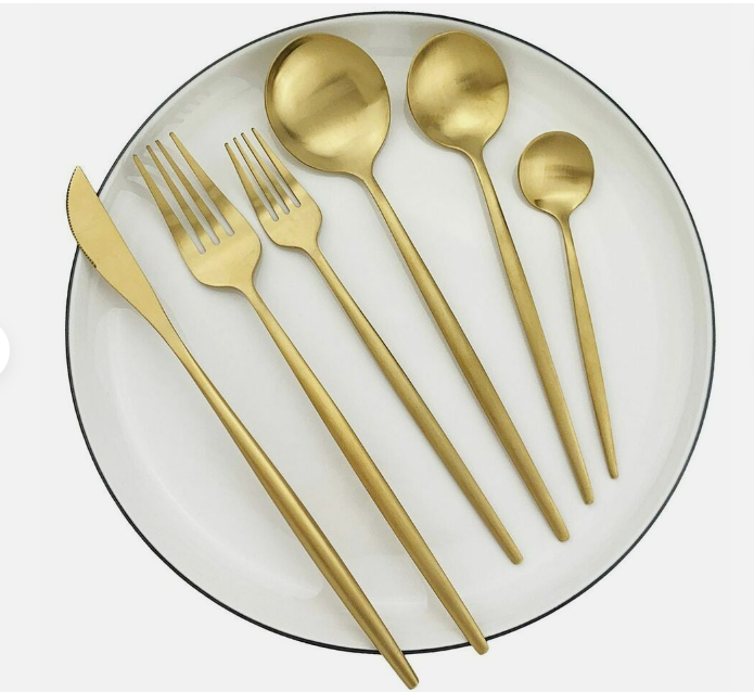 Elegant rose gold Aurora flatware, a timeless addition to any dining setup.