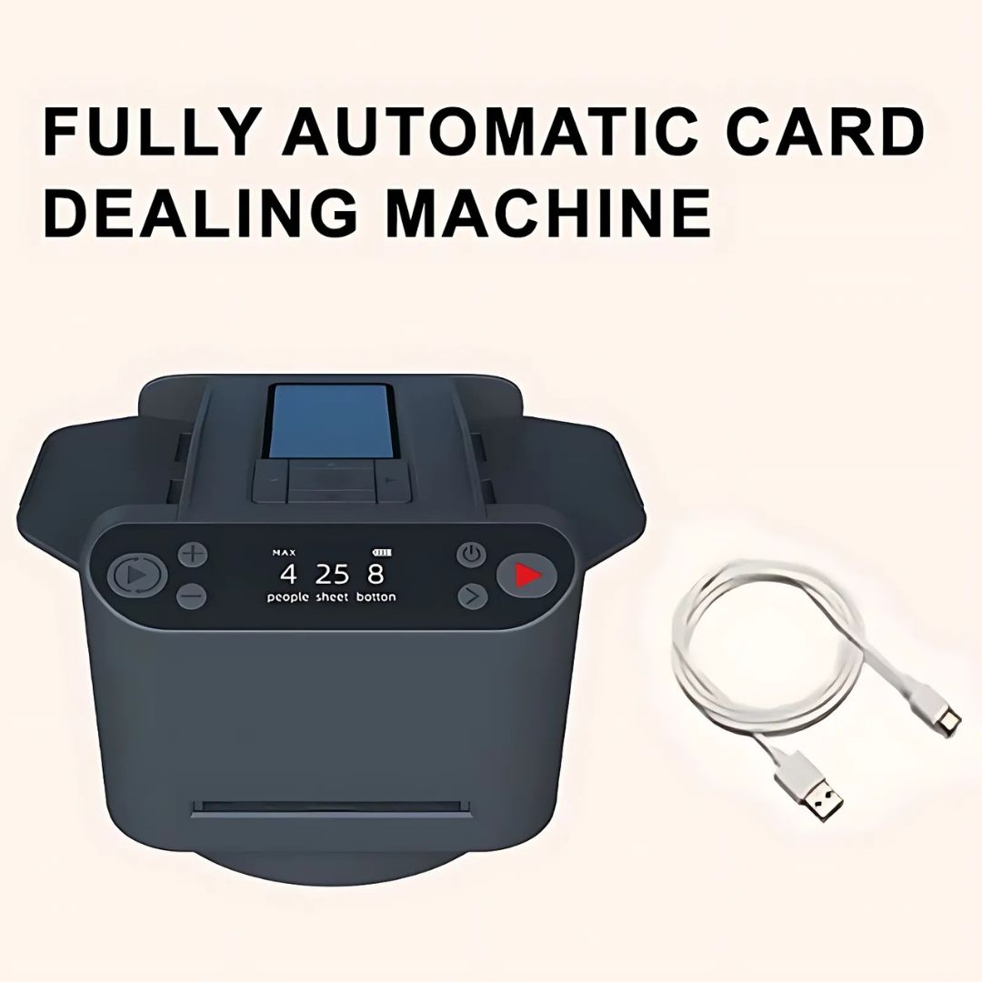 People enjoying a card game facilitated by the automatic shuffler and dealer machine.