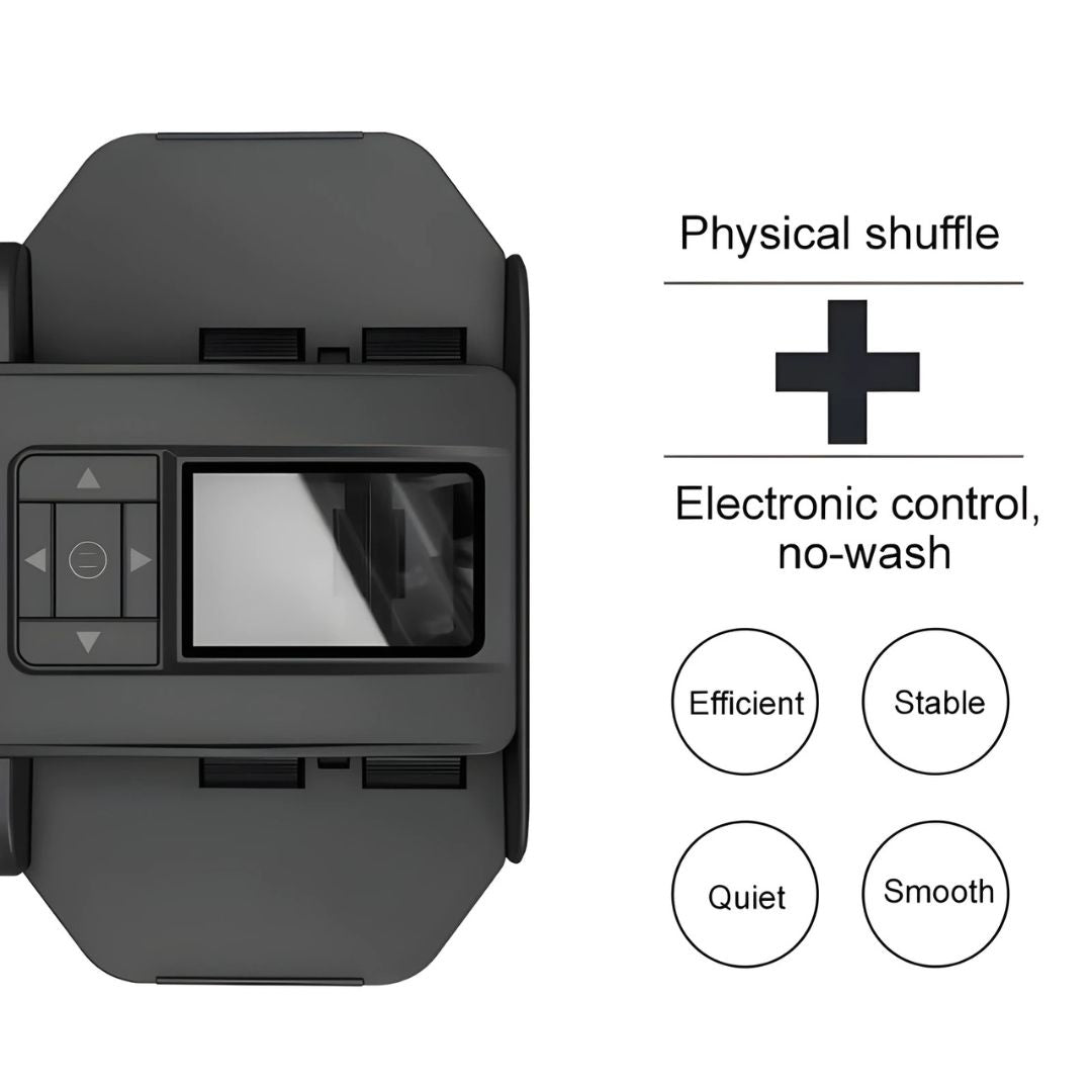 Sleek side profile of the automatic card shuffler and dealer, a modern gaming accessory.