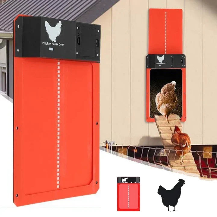 Secure automatic chicken coop door offers predator protection. Weatherproof design ensures poultry safety & farm security.