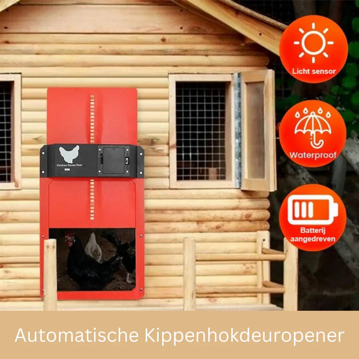 Smart automatic chicken coop door, weatherproof for outdoor living. Enhances poultry security & animal care on the farm.