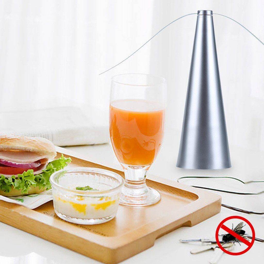 Portable, automatic fly repellent fan for outdoor dining. Enjoy pest-free meals with this silent insect control device.