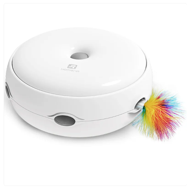Colorful rainbow feather automatic cat toy providing endless interactive fun & enrichment for playful indoor cats.