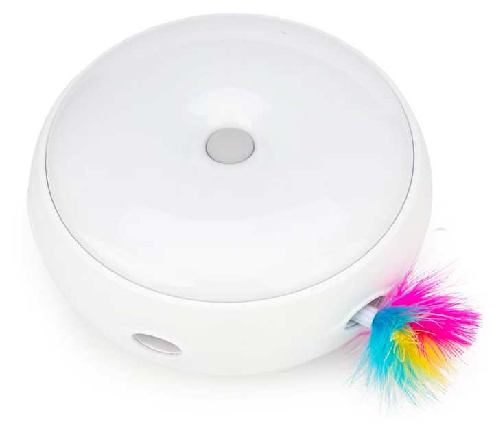 Automatic interactive cat toy with a rainbow feather for solo play; perfect for active adult cats & kittens.