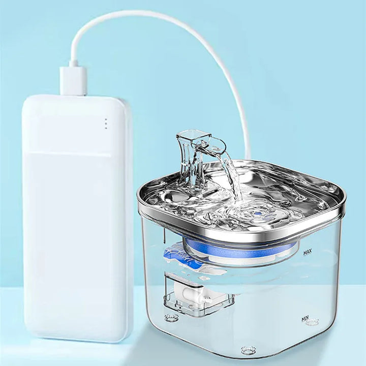 Pet drinking fountain with quiet operation. Ensures a constant supply of fresh, filtered water for pets.