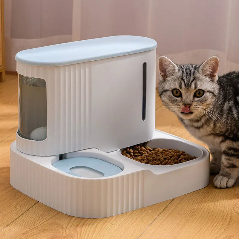 Automatic pet food & water dispenser for cats & small dogs. Convenient feeder & hydration solution.