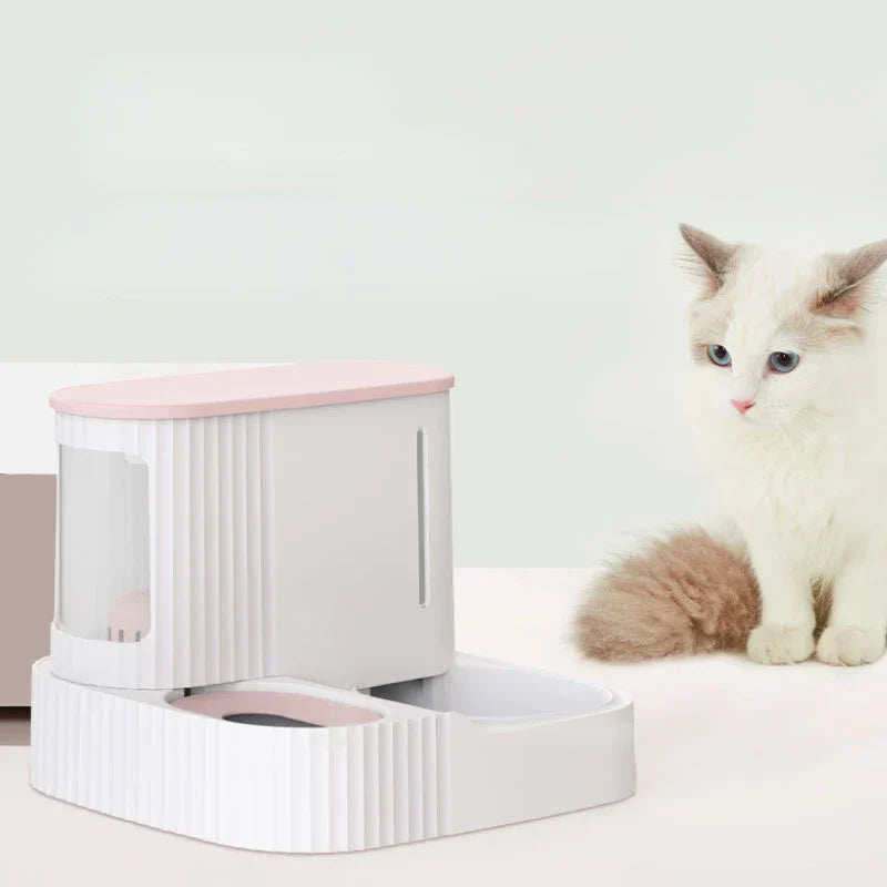 Automatic pet food dispenser ensures your cat or small dog always has access to kibble. Reliable pet feeder.