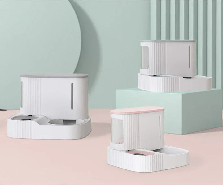 Keep your cat or small dog fed & hydrated with this automatic pet food & water dispenser. Convenient care.