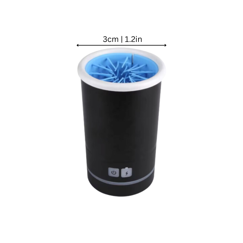 Close-up of the automatic dog paw washer featuring soft silicone bristles.