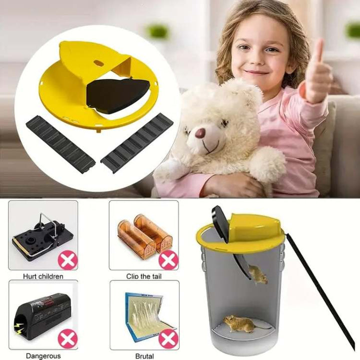Household automatic mouse trap for home defense, easy & safe hands-free pest management, reusable.