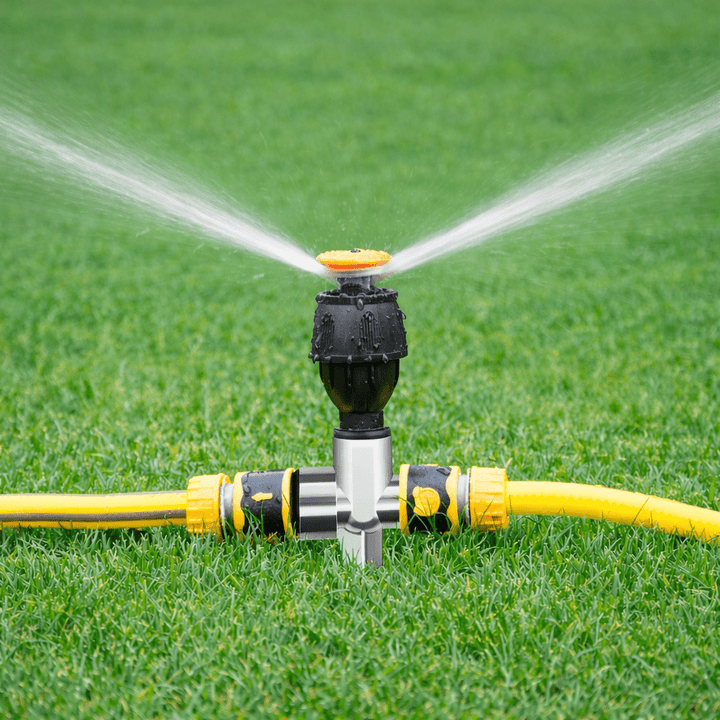 Automatic rotating garden sprinkler for efficient lawn & yard irrigation.