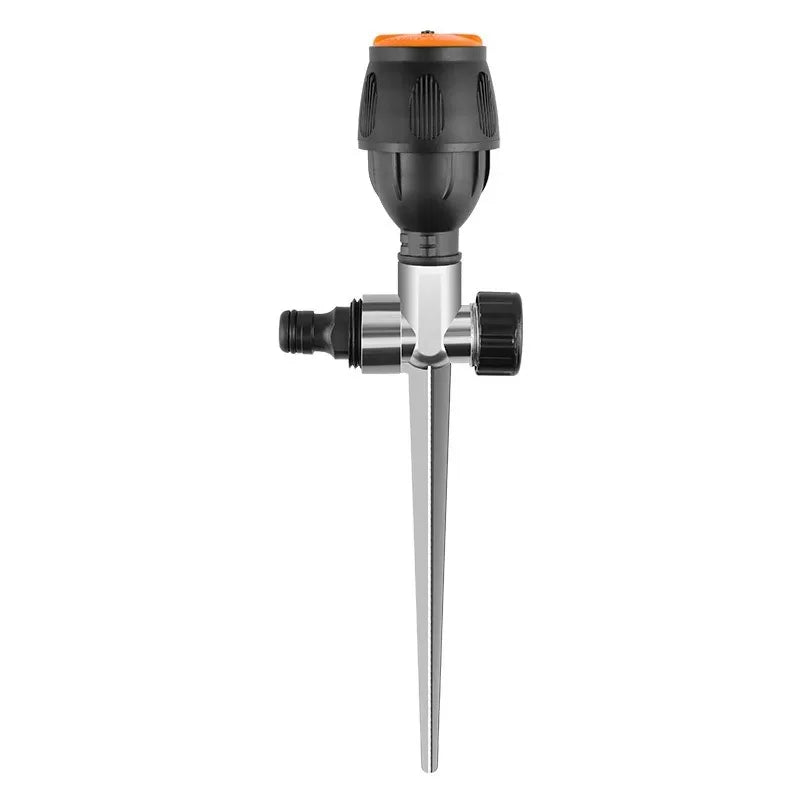 Top view of a rotating sprinkler, ensuring thorough yard irrigation and watering.