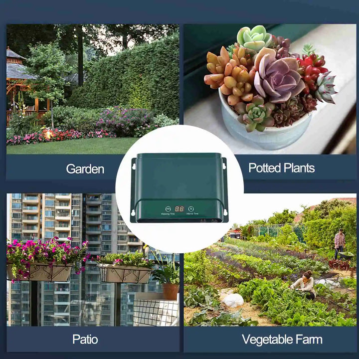 Compact solar drip irrigation system ideal for patio & balcony gardens. Automatic watering for urban plant care.