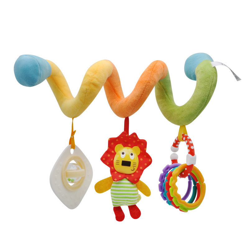 Brightly colored baby activity spiral, a versatile toy for strollers and cribs.