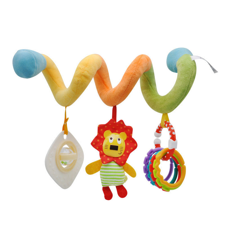 Brightly colored baby activity spiral, a versatile toy for strollers and cribs.