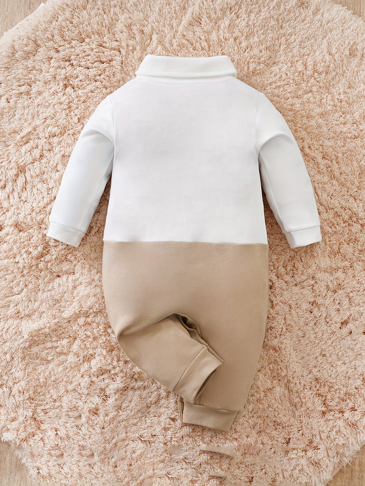 Cotton baby boy romper featuring a dapper bow tie, perfect for special occasions.