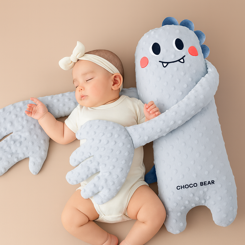 Soft cuddle toy designed to comfort babies and promote faster sleep.