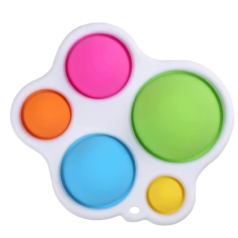 Infant developmental toy, silicone bubble popper for fine motor skills.