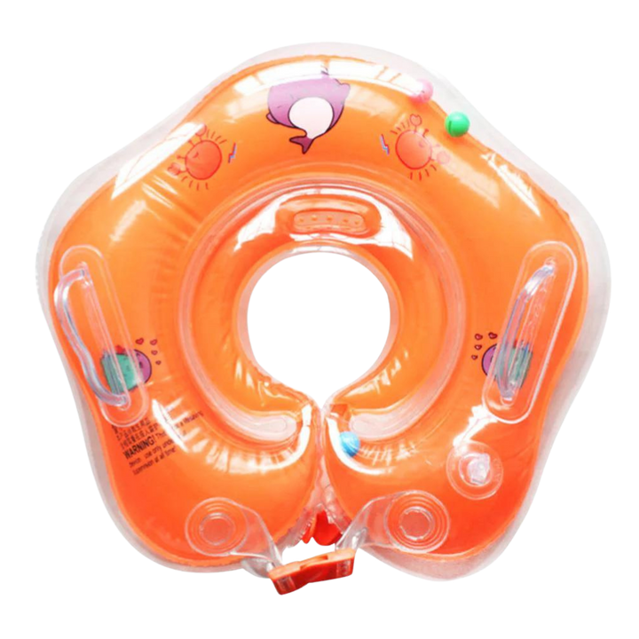 Baby's safe swimming neck float with double air chambers for secure infant water play and safety.
