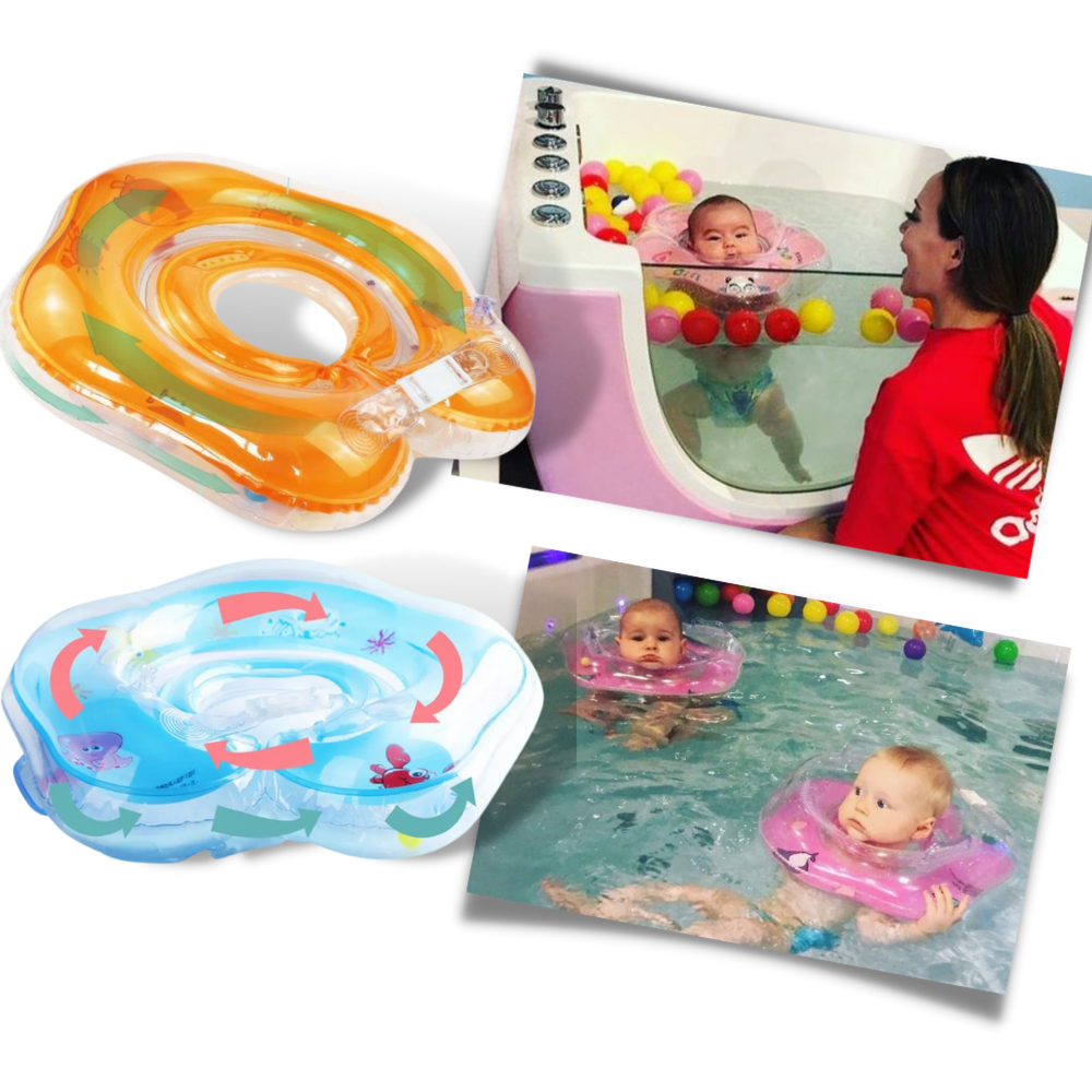 Toddler & infant swim aid: secure double chamber neck float for safe water fun and early swimming lessons.