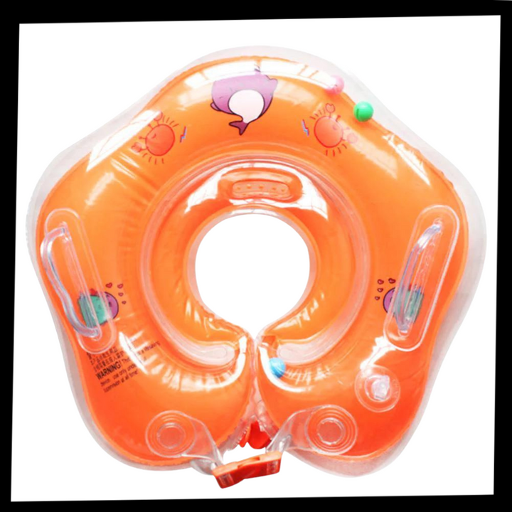 Safe handle design baby neck float with double air chambers, essential for secure infant water play & swimming.