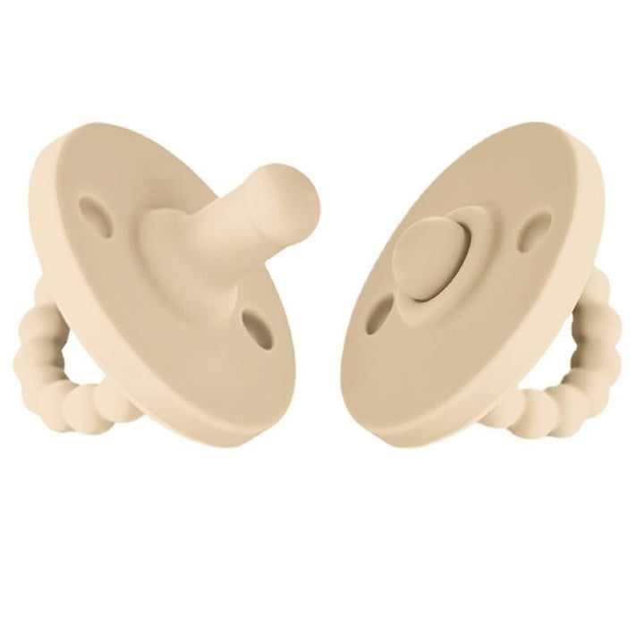 Gentle silicone pacifier designed for delicate baby gums, suitable for newborns.