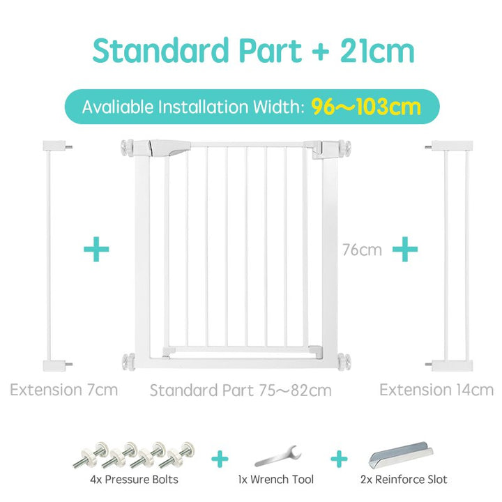 Close-up of the secure locking mechanism on a baby stair gate