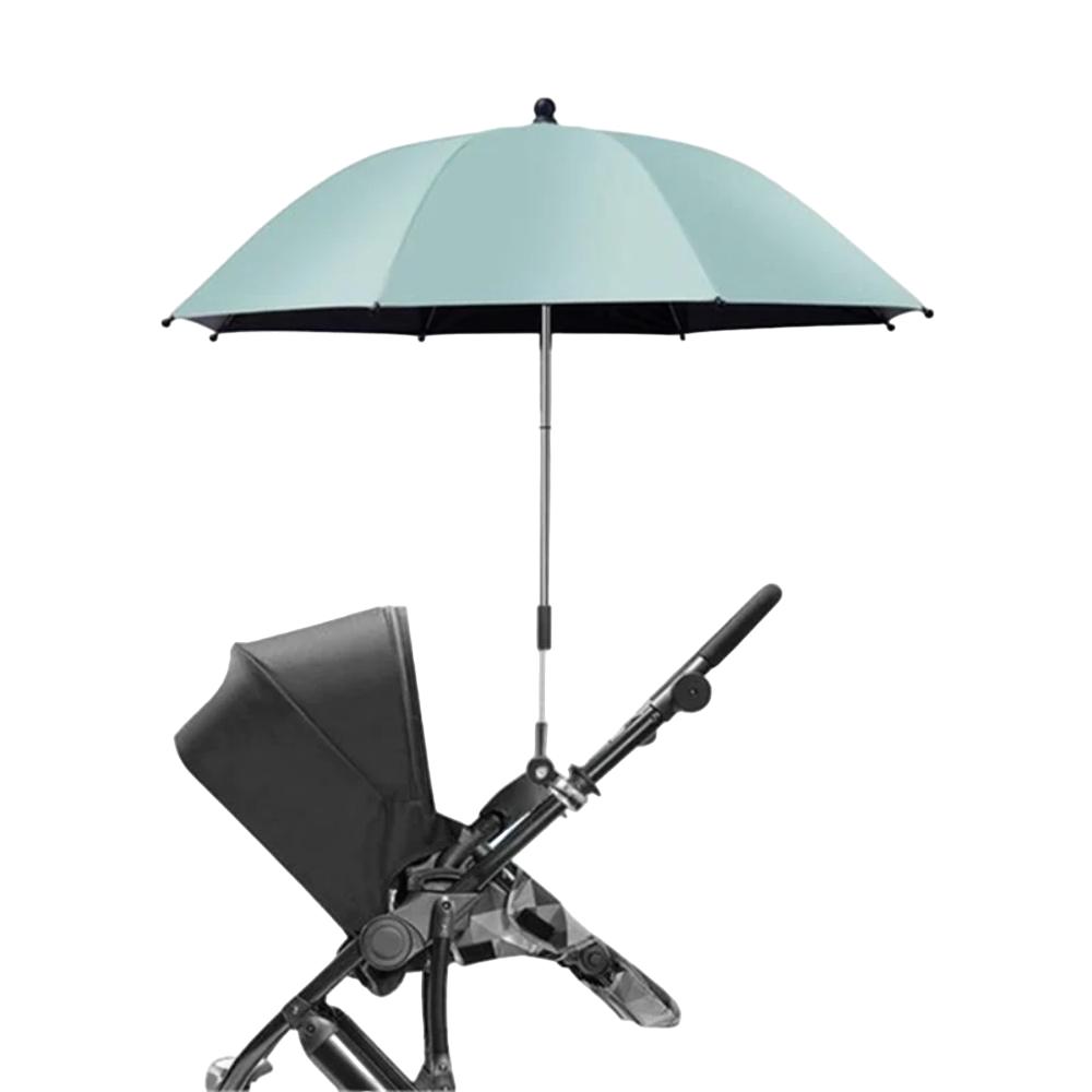 Stroller clamp attaches securely to umbrella for easy sunshade use.