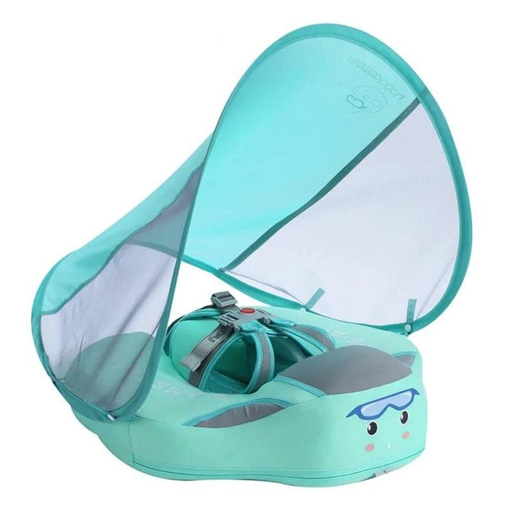 Baby swim float with sunshade canopy for safe water play