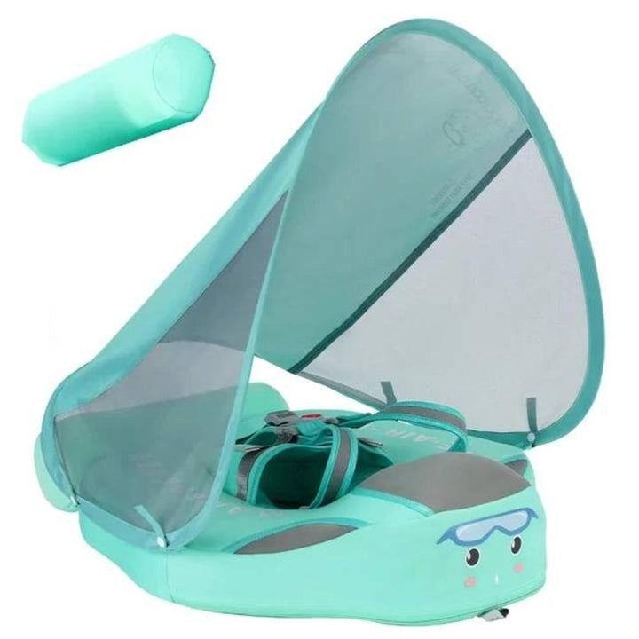 Blue baby swim float with canopy, perfect swimming aid for infants