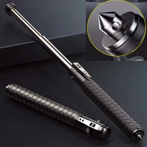 Black automatic folding walking cane with ergonomic handle for enhanced stability