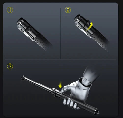 Close-up of the ergonomic handle on a black automatic walking cane