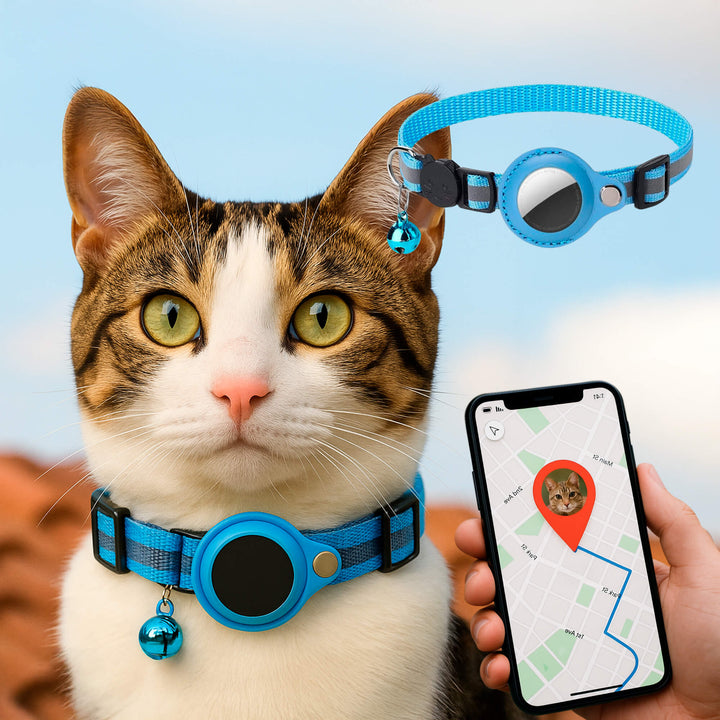 Modern reflective GPS tracker cat collar with quick release for secure, safe tracking of your beloved feline.