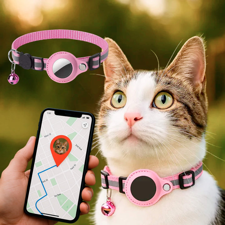Comprehensive safety GPS tracker cat collar, reflective for visibility, quick release for emergency situations.