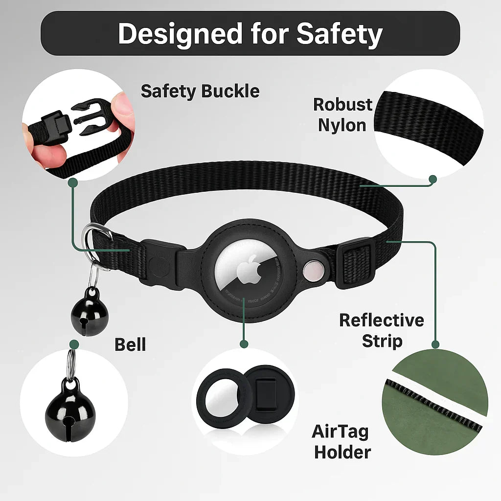Adventure-ready GPS tracker cat collar, reflective for safety, quick release design ensures feline comfort & security.