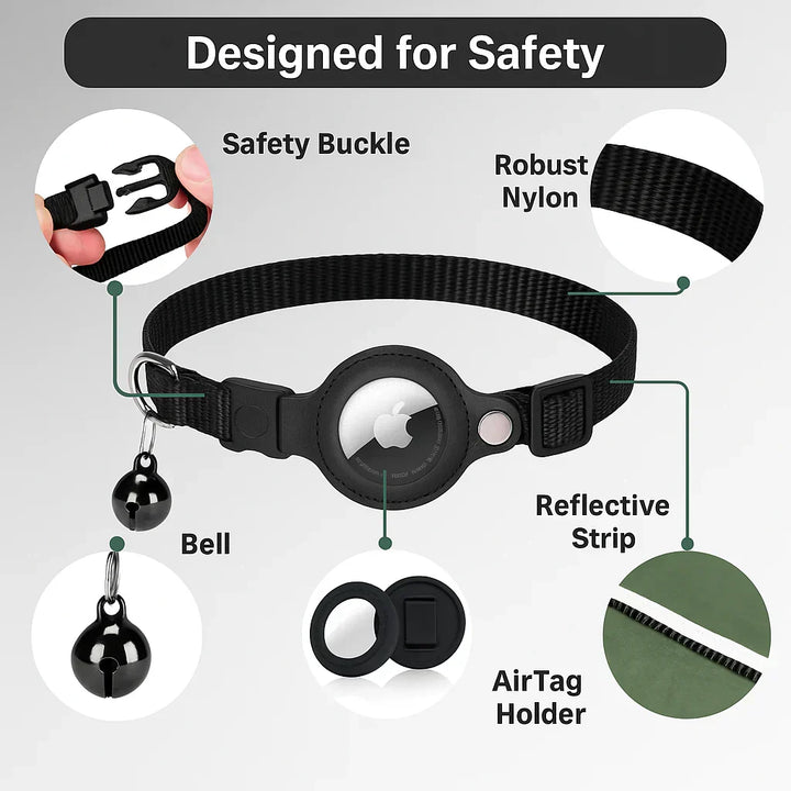 Adventure-ready GPS tracker cat collar, reflective for safety, quick release design ensures feline comfort & security.