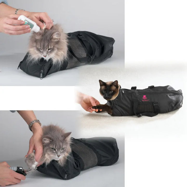 Anxious cat grooming bag, a pet accessory for stress-free care & hygiene. Ideal for cat health routines.