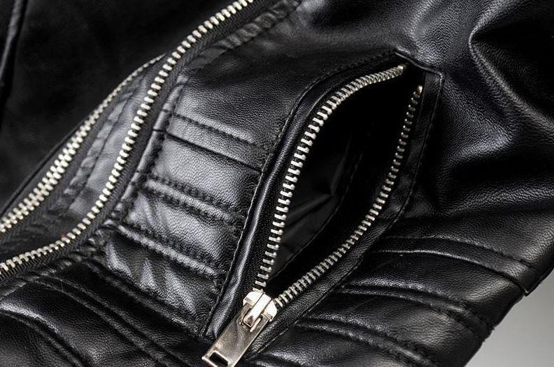 Street style black women's biker jacket, classic asymmetrical design, perfect casual outerwear.