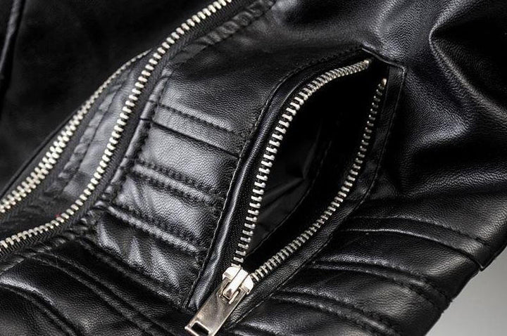 Street style black women's biker jacket, classic asymmetrical design, perfect casual outerwear.