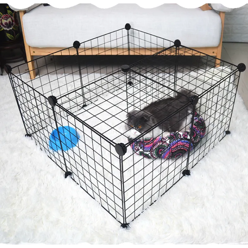 Black flexible wire dog playpen with secure door, 6 panels for indoor & outdoor pet enclosure.
