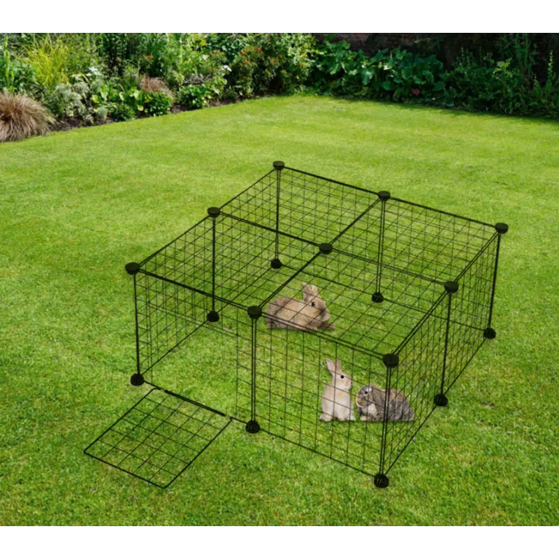 Secure 6-panel black wire dog playpen, perfect for indoor play areas or outdoor dog runs & pet safety.
